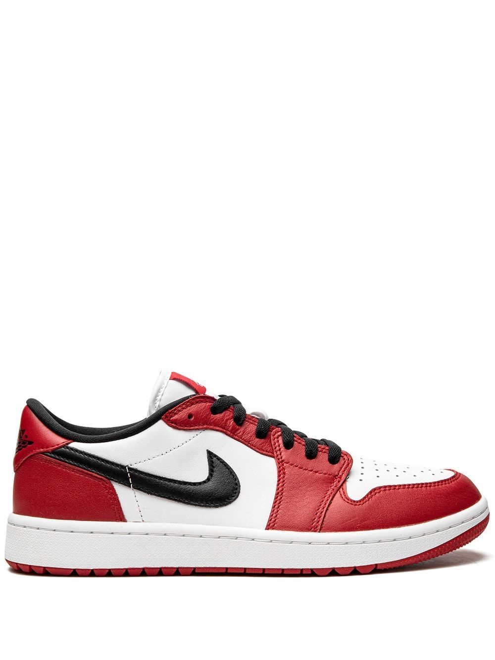 Air Jordan 1 Low red white and black sneaker side profile