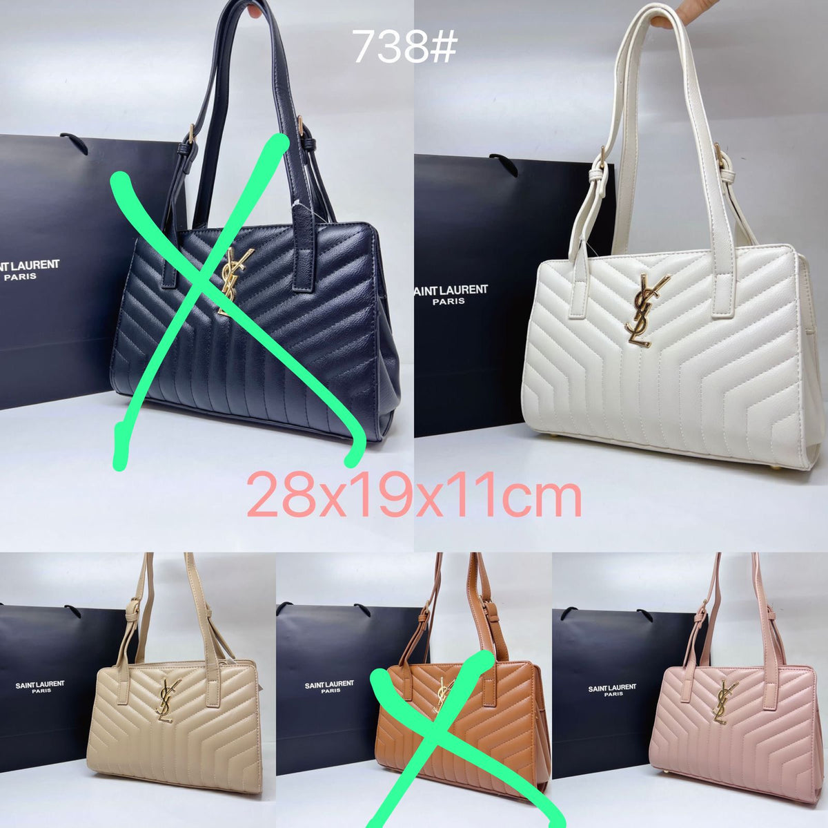 YSL quilted leather shoulder bag 28cm with gold YSL logo in white, beige, and pink by Aone Brands Dubai