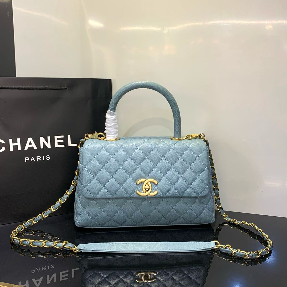 CHANEL Caviar Lizard Quilted Small Coco Handle Flap Red - Aone Brands Dubai