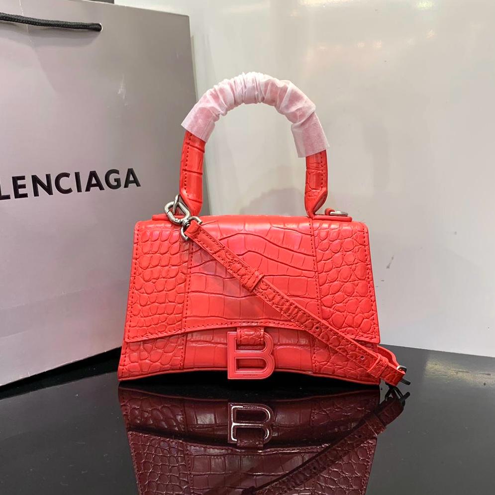 BALENCIAGA Shiny Embossed Hourglass Top Handle Bag