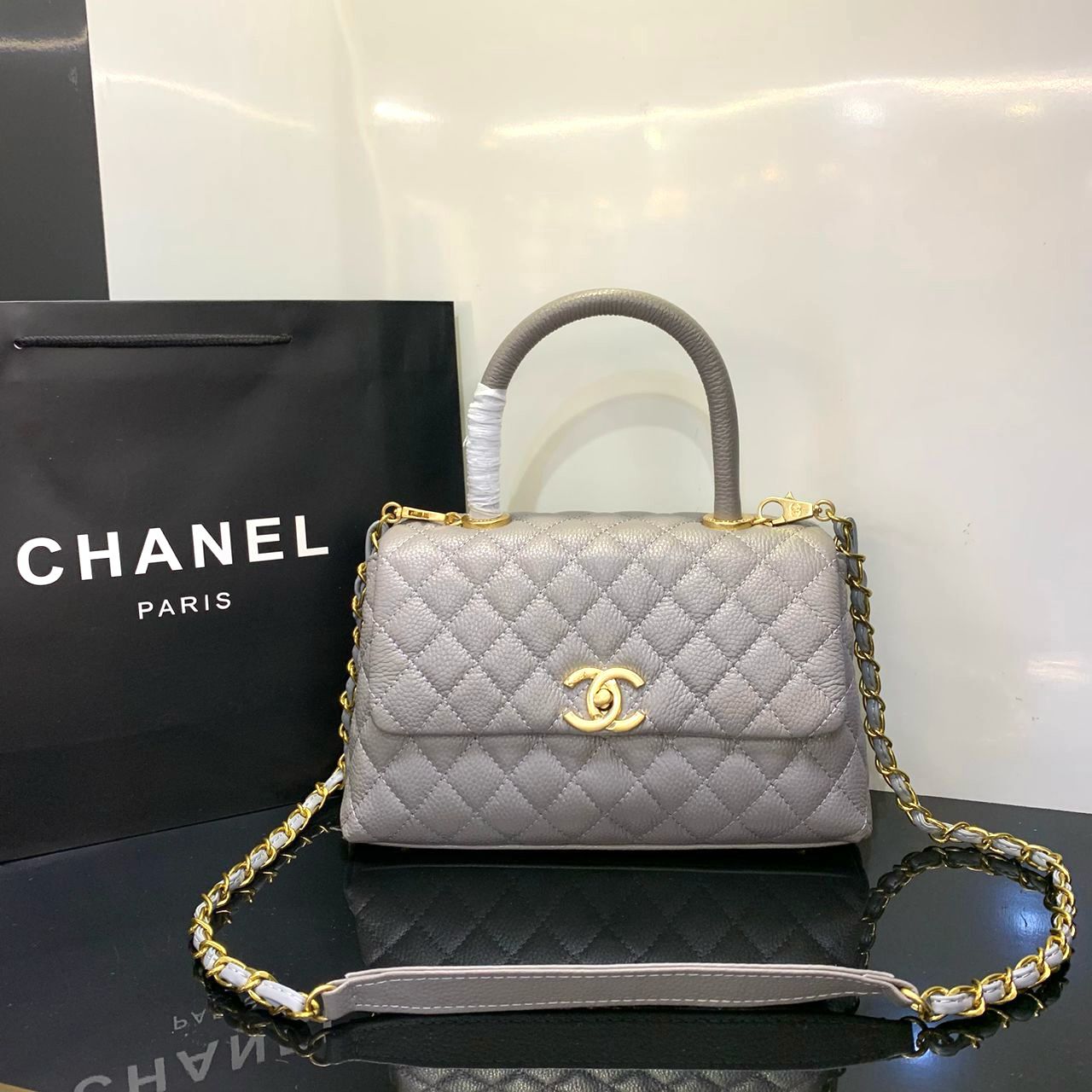 CHANEL Caviar Lizard Quilted Small Coco Handle Flap Red - Aone Brands Dubai