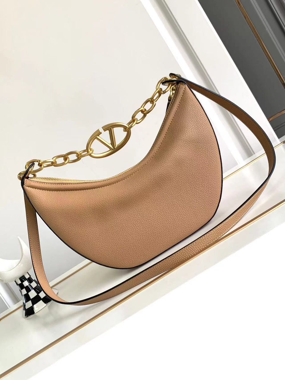 Valentino VLogo Grainy Leather Shoulder Bag