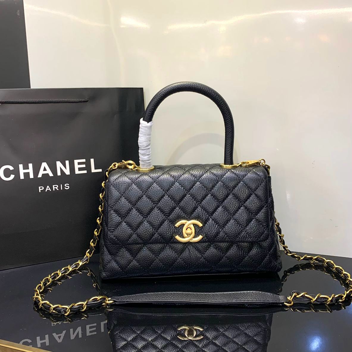 CHANEL Caviar Lizard Quilted Small Coco Handle Flap Red - Aone Brands Dubai