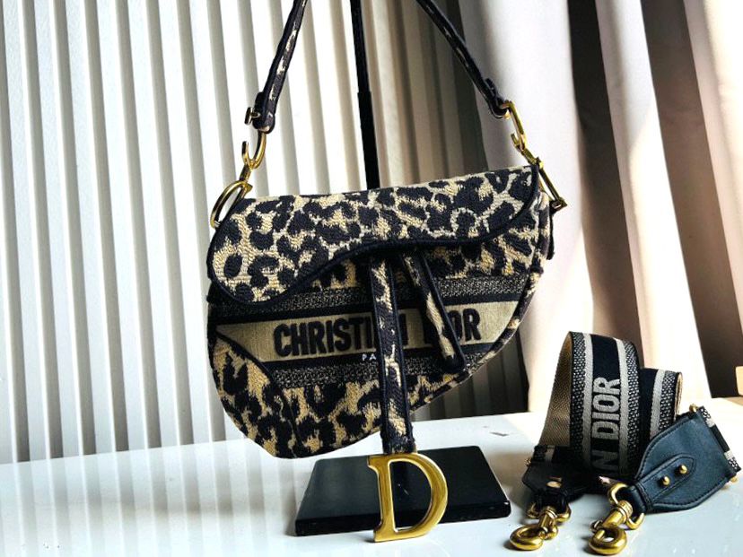 CHRISTIAN DIOR Canvas Mizza Embroidered Saddle Bag