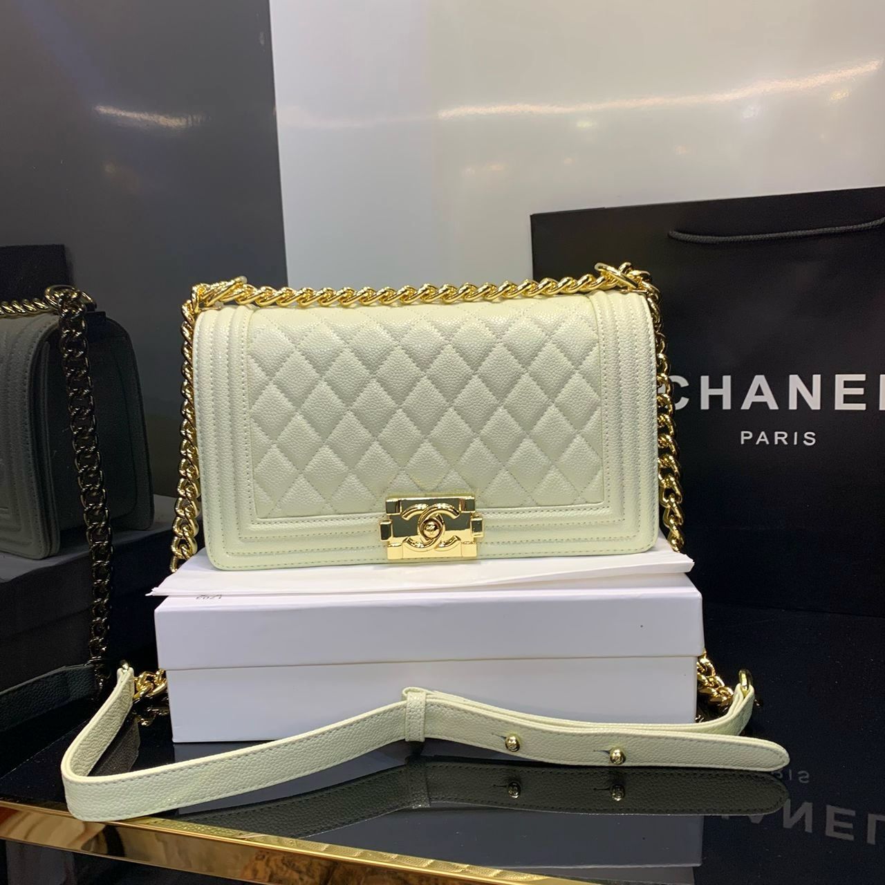 CHANEL Caviar Chevron Quilted Big Size