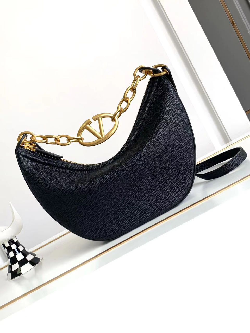 Valentino VLogo Grainy Leather Shoulder Bag