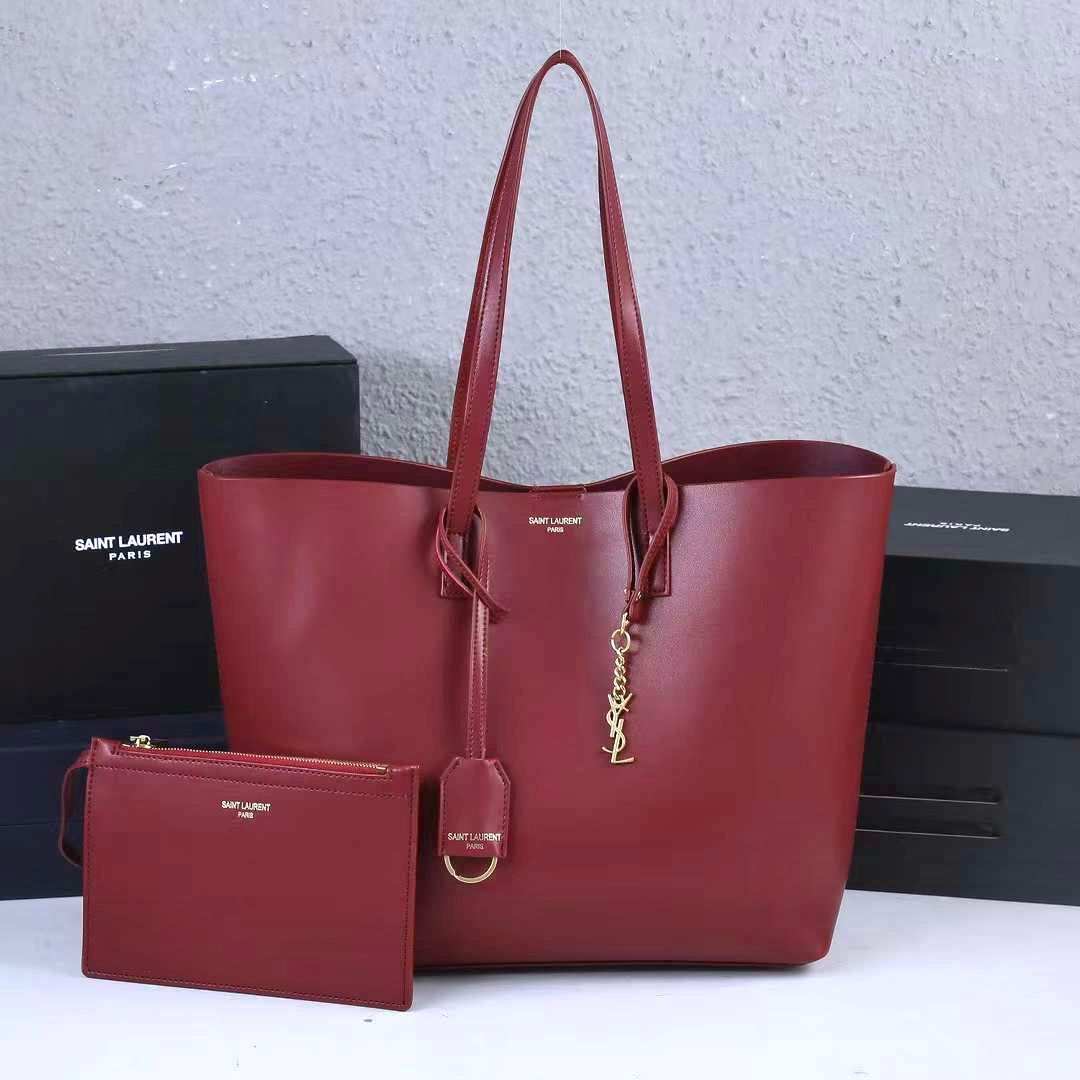 SAINT LAURENT Leather Large Shopping Tote Bag