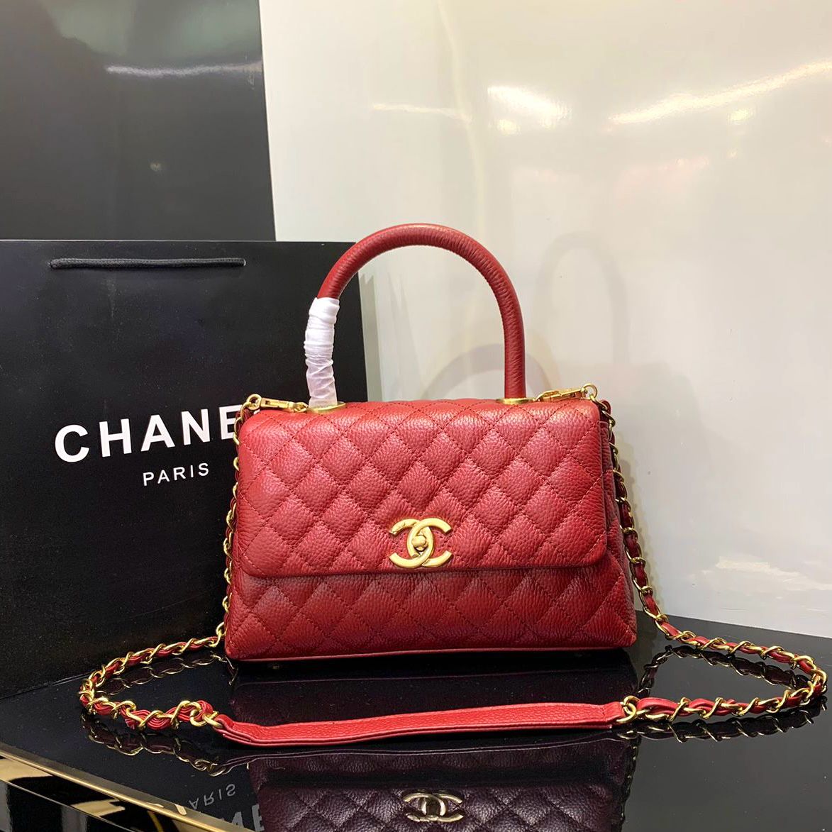 CHANEL Caviar Lizard Quilted Small Coco Handle Flap Red - Aone Brands Dubai