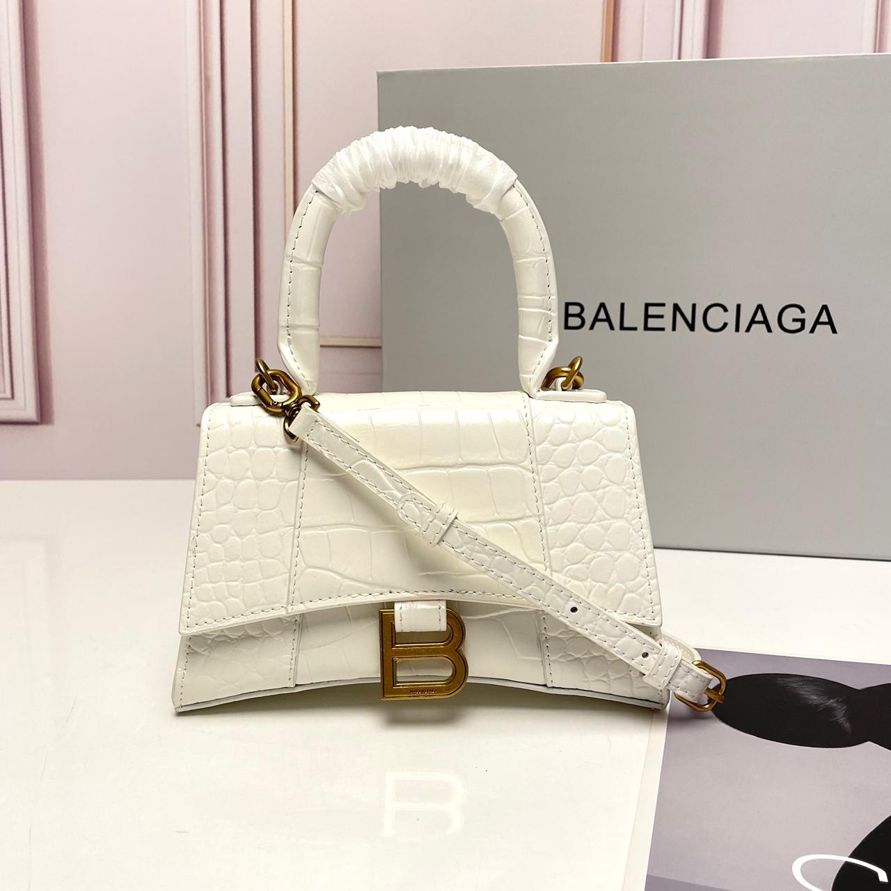 BALENCIAGA Shiny Embossed Hourglass Top Handle Bag