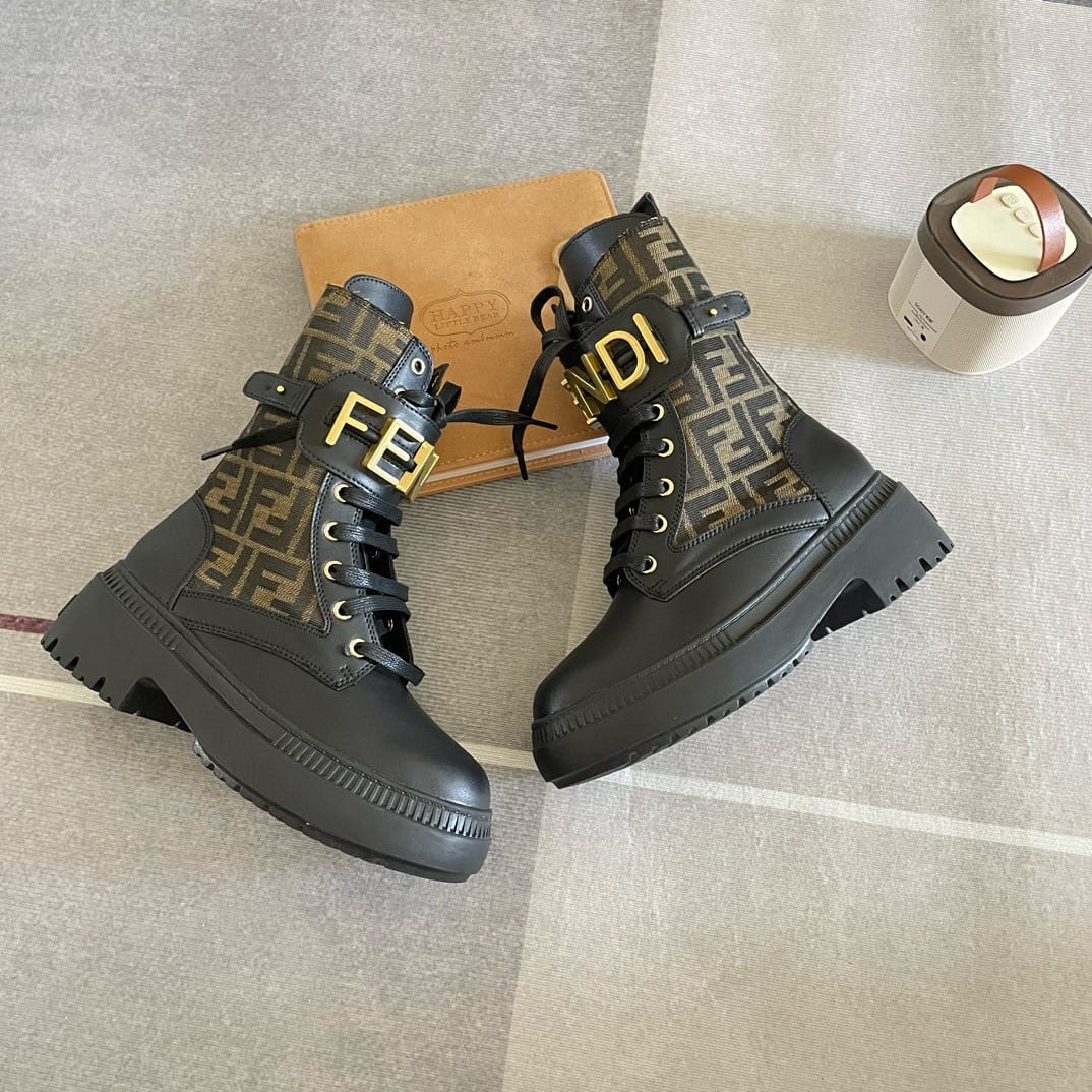 FENDI Graphy Leather Biker Boots - Aone Brands Dubai