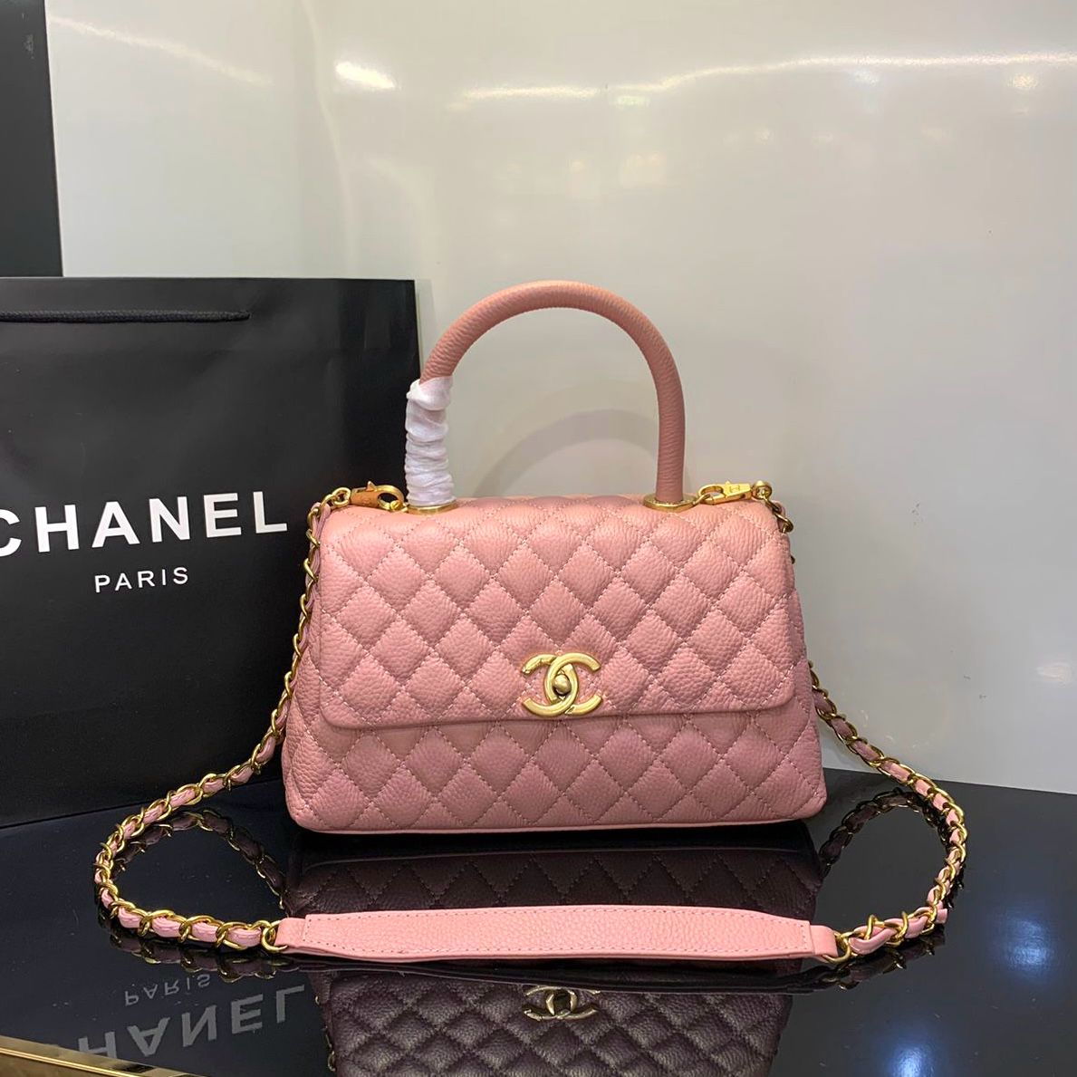 CHANEL Caviar Lizard Quilted Small Coco Handle Flap Red - Aone Brands Dubai