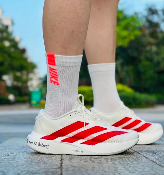 Adidas Adizero EVO SL Cloud White Lucid Red sneakers at Aone Brands Dubai