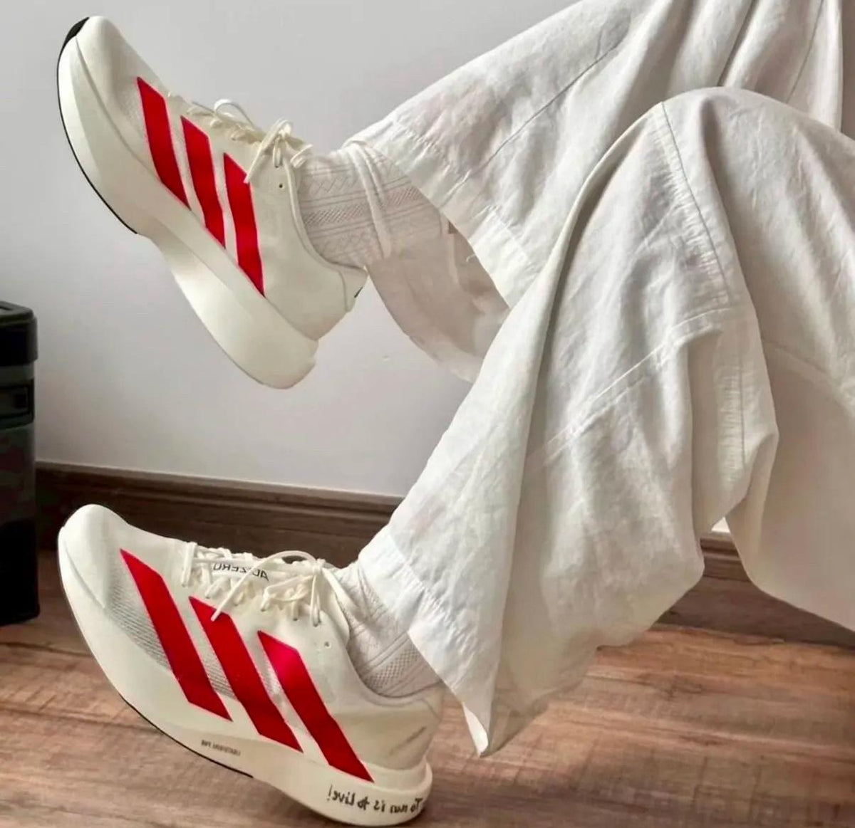 Adidas Adizero EVO SL white red unisex running sneakers lifestyle view