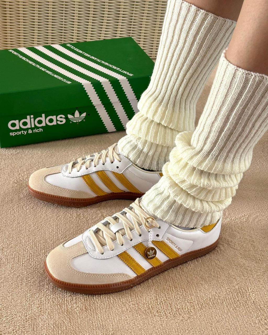 Adidas Samba OG white green gum sneakers on feet