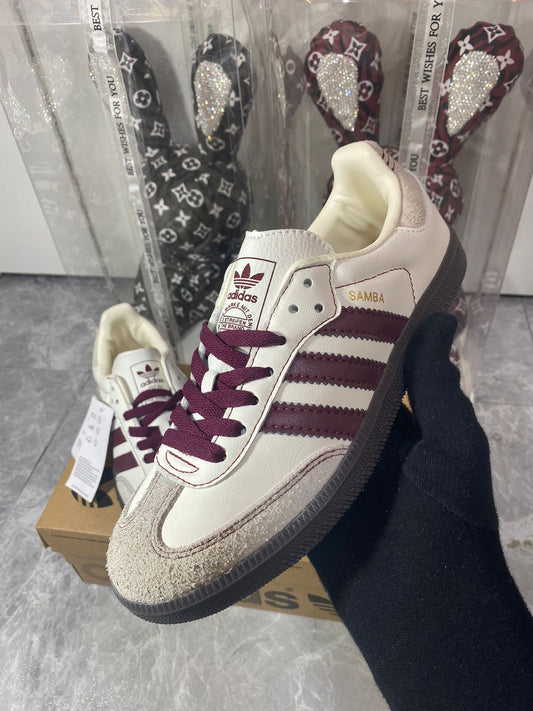 Cream and burgundy Adidas Samba sneakers in UAE