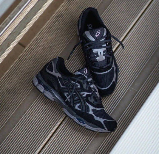 ASICS GEL-KAYANO 14 black and grey sneakers pair view