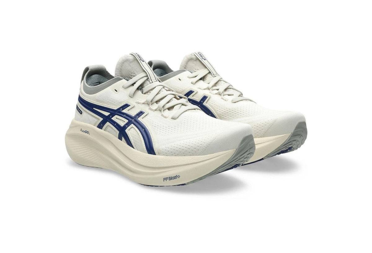 Pair of ASICS SONICBLAST Cream Blue Fade running shoes
