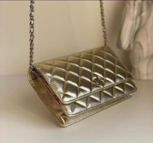 Chanel Metallic Quilted Leather Classic Wallet on Chain Bag