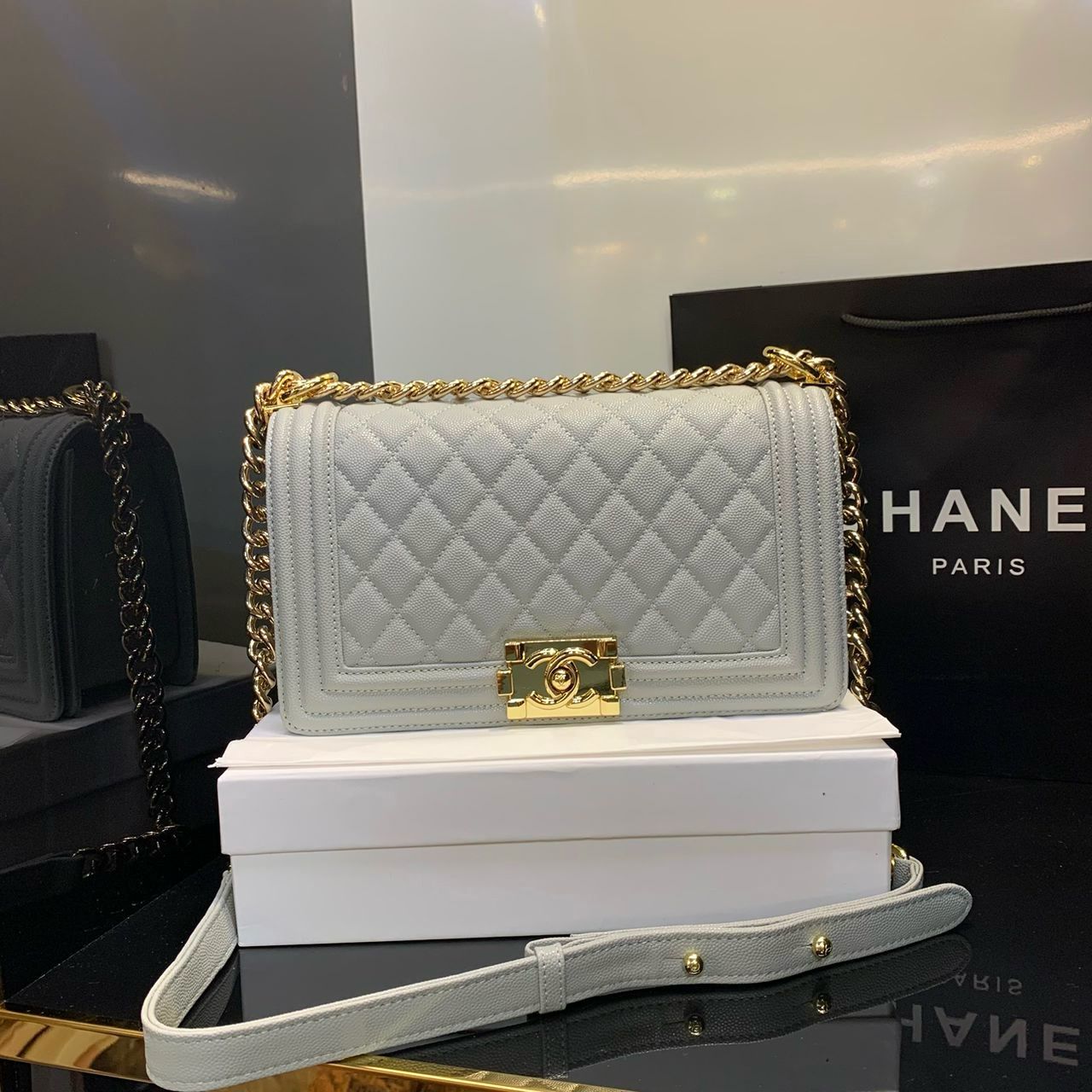 CHANEL Caviar Chevron Quilted Big Size