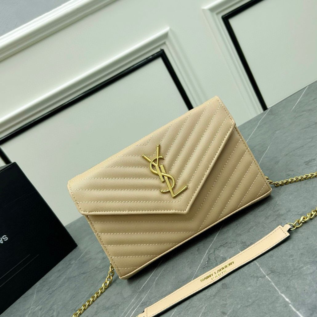 Beige quilted YSL style shoulder bag for women