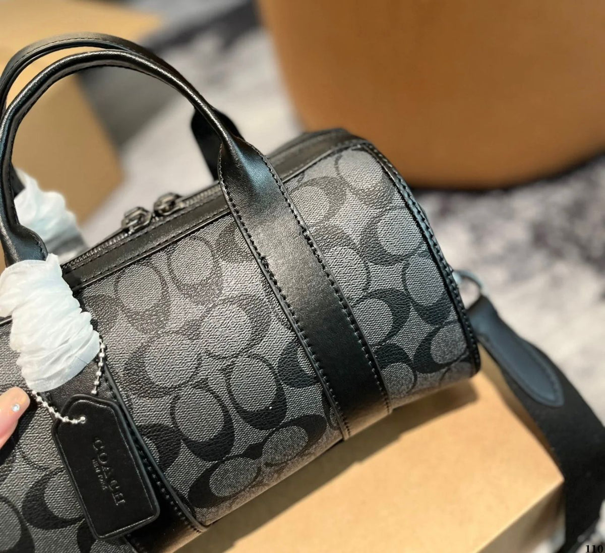 Black signature pattern Coach style handbag for women