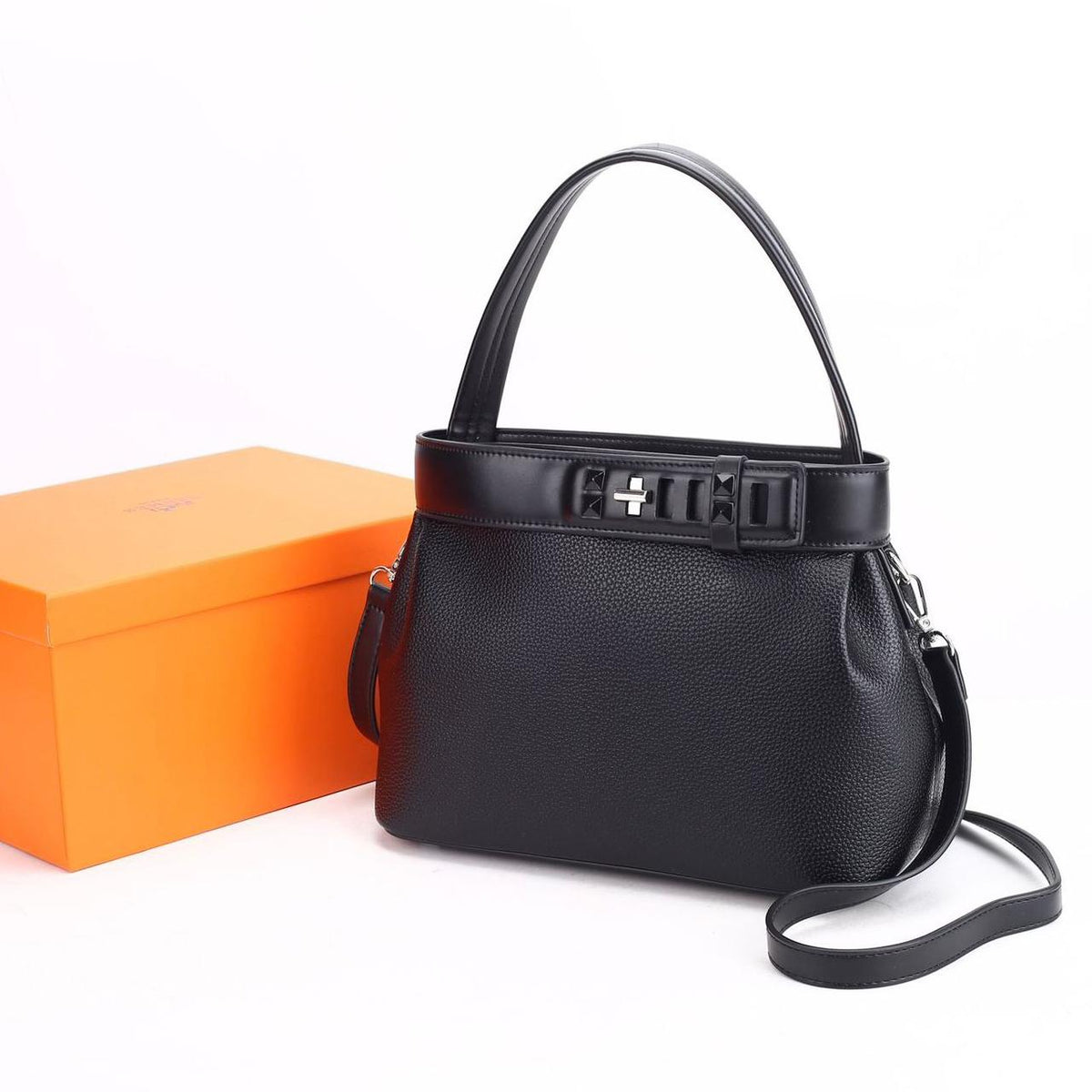 Black Hermes style women's handbag front view