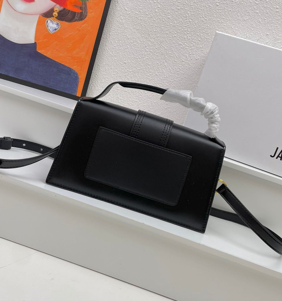 Black Jacquemus style mini shoulder bag for women