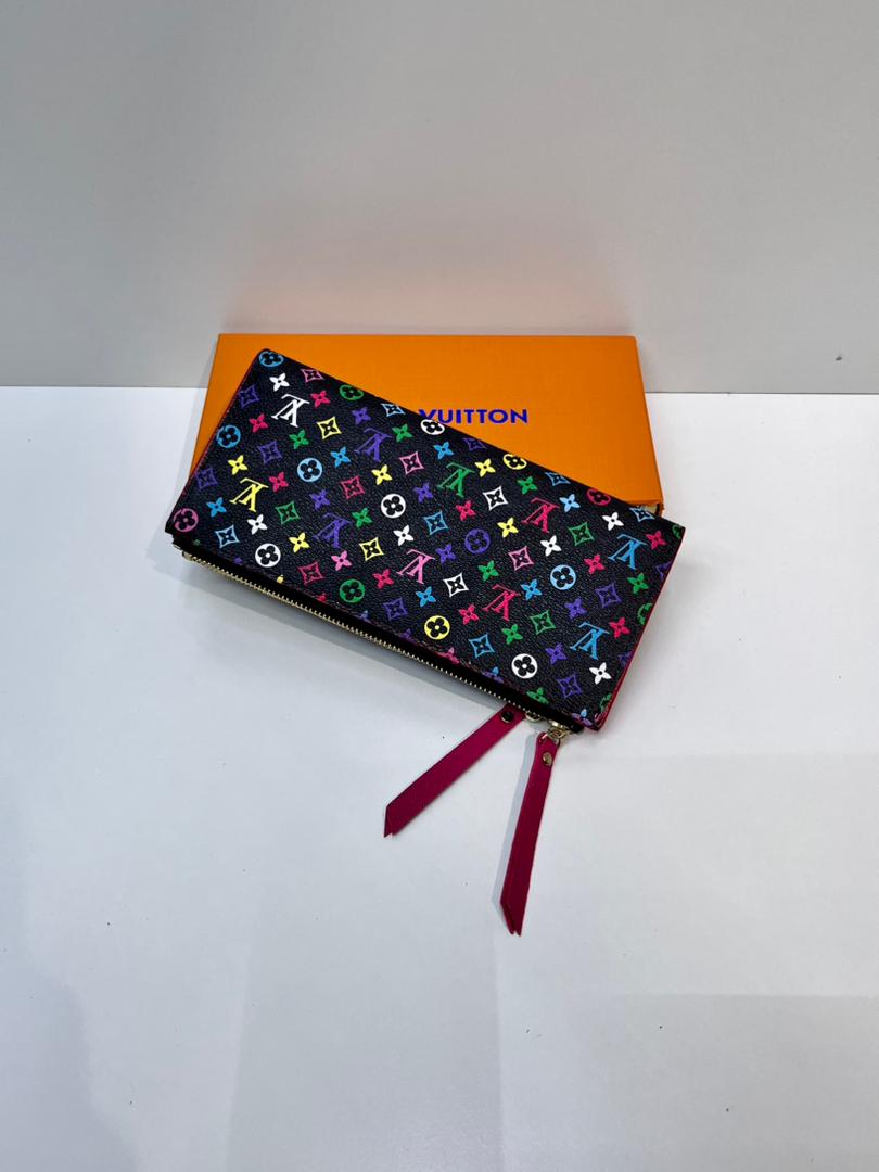 Black multicolour women’s compact wallet with wrist strap