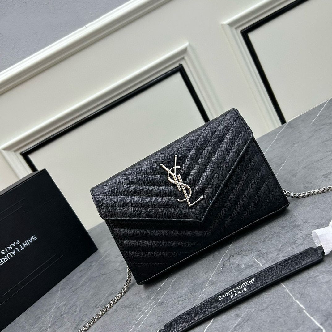 Black quilted YSL style shoulder bag for women