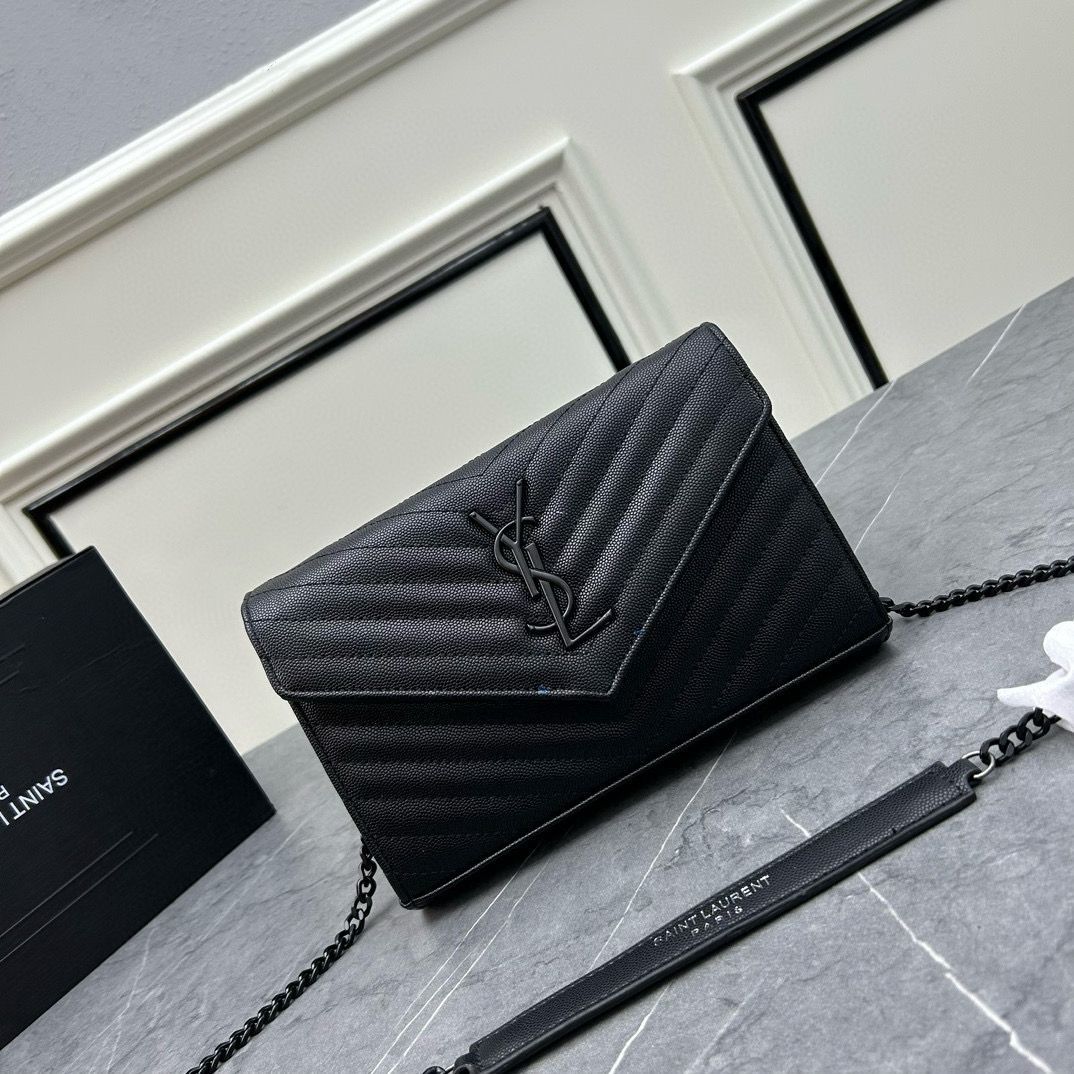 Black quilted YSL style shoulder bag for women