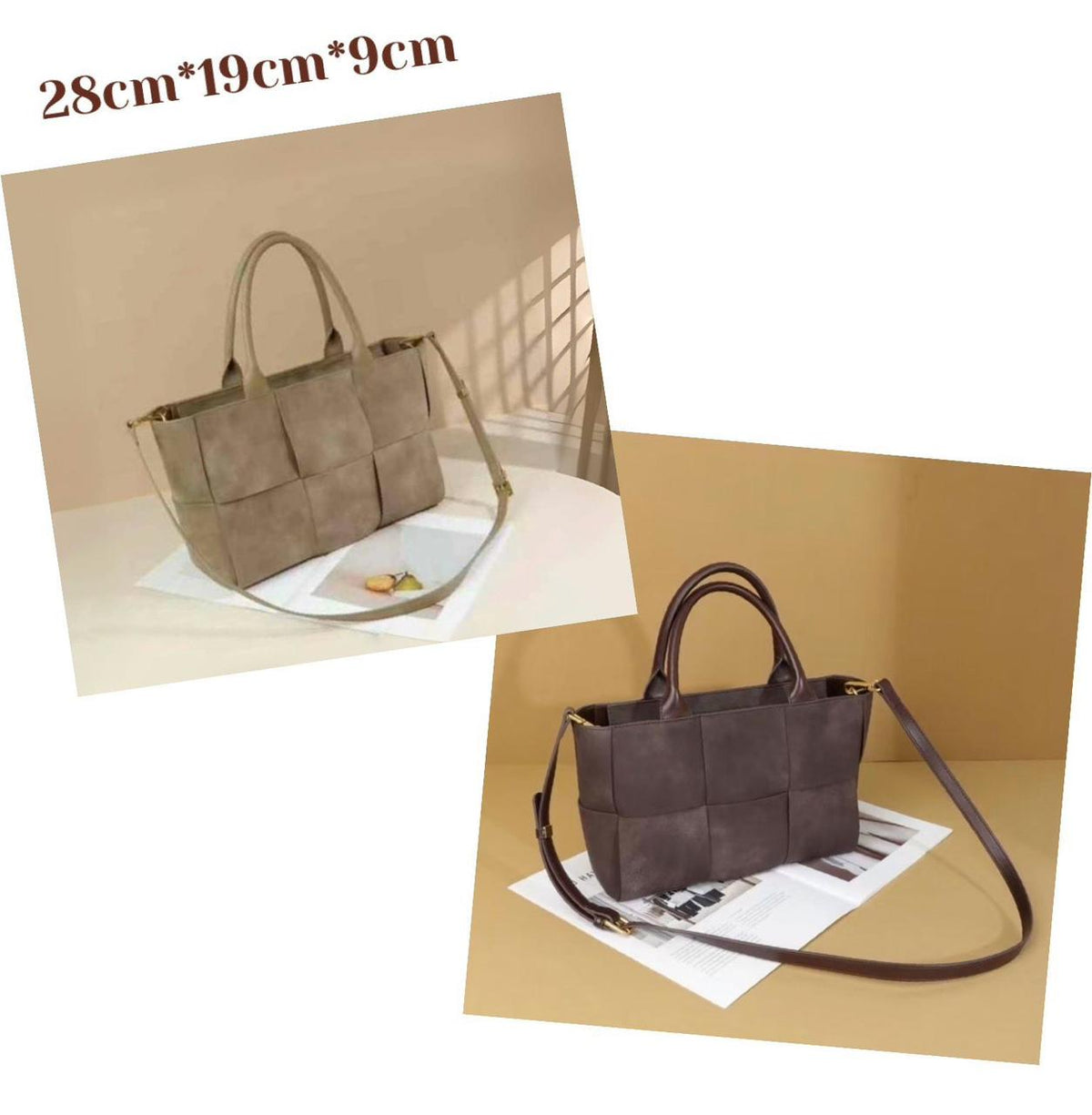 Bottega style women's handbag available in beige and brown colors