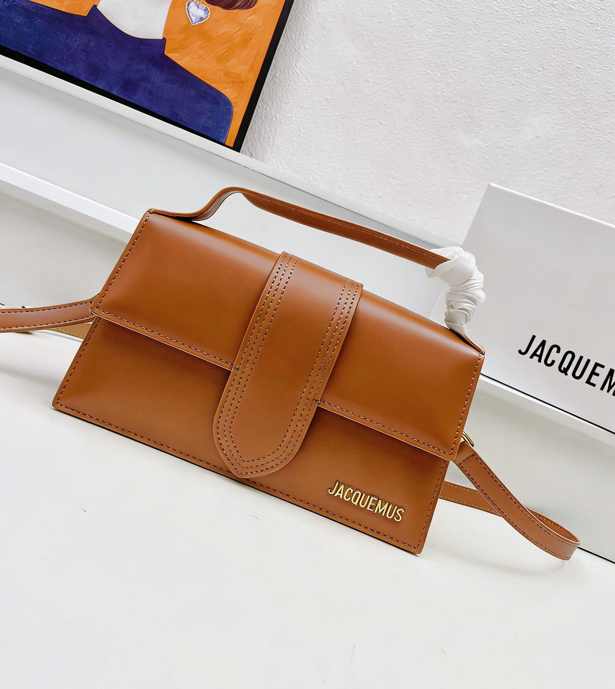 Brown Jacquemus style mini handbag for women