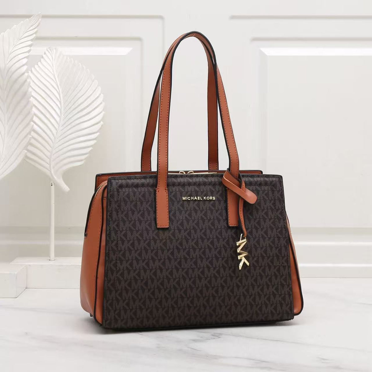 Brown Michael Kors style women's tote handbag