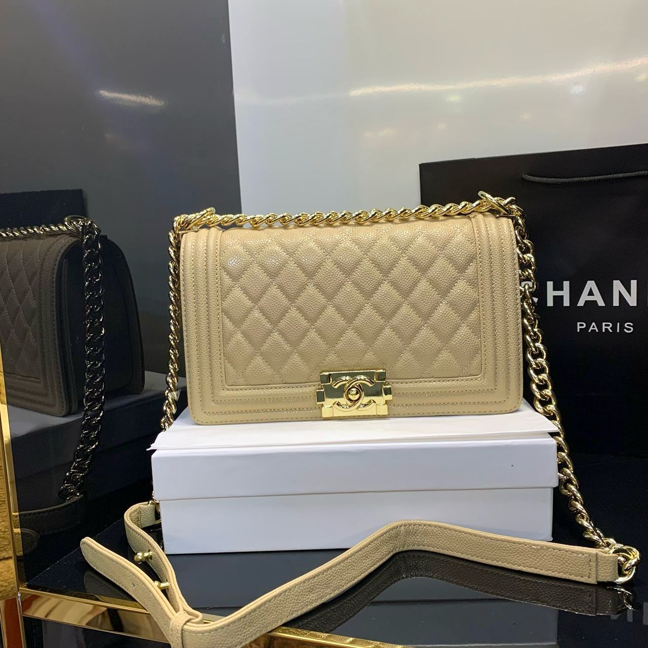 CHANEL Caviar Chevron Quilted Big Size