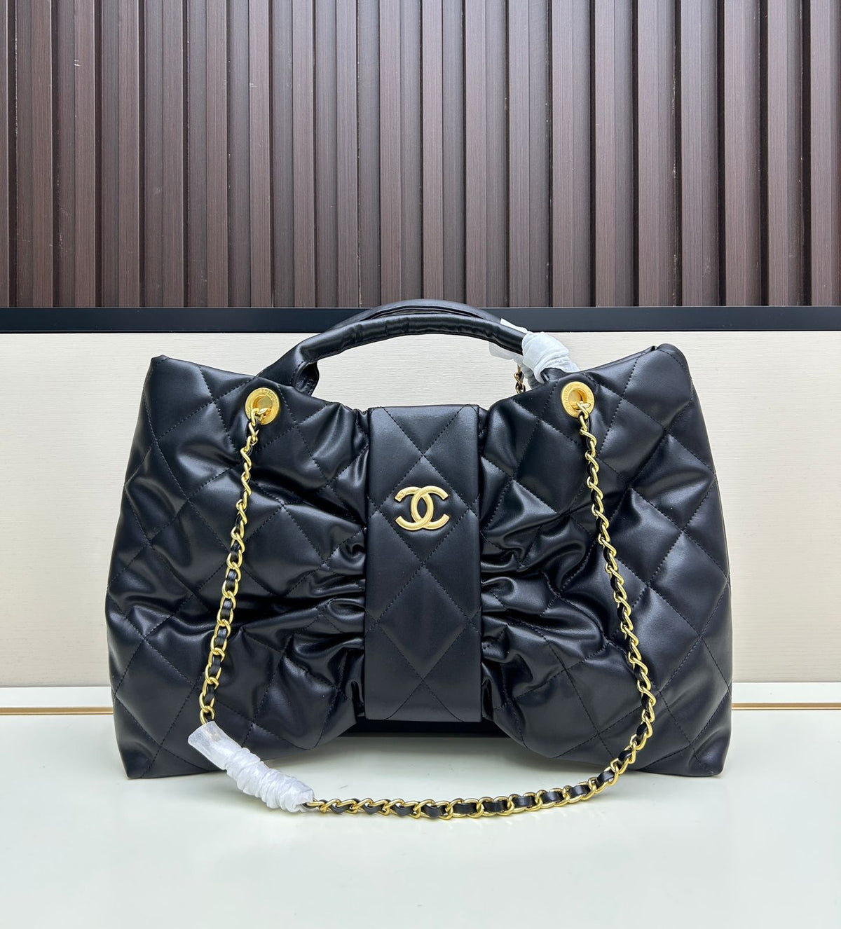 Black Chanel style quilted CC shoulder bag for women