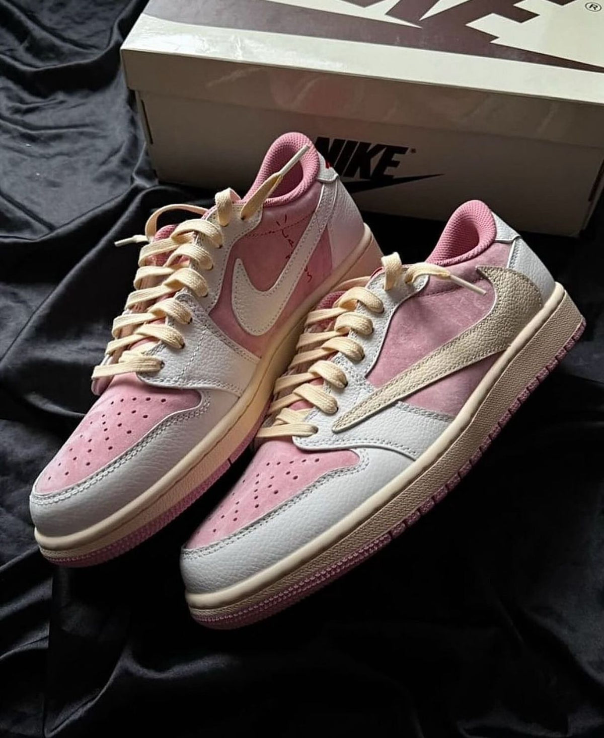 Pair of custom-style pink low-top sneakers