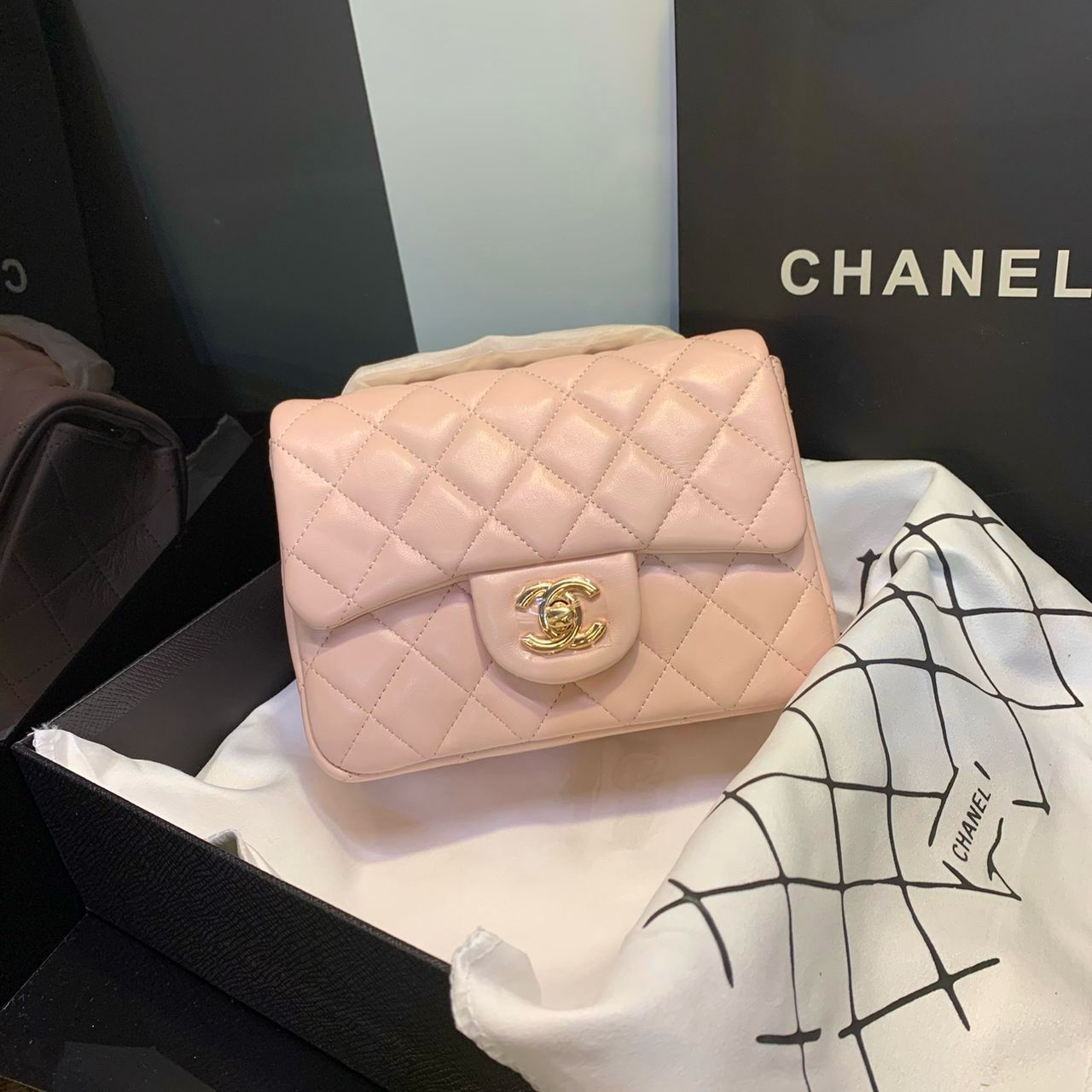 CHANEL Caviar Quilted Mini Rectangular Flap Burgundy