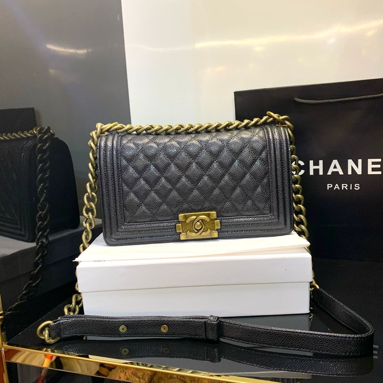 CHANEL Caviar Chevron Quilted Big Size