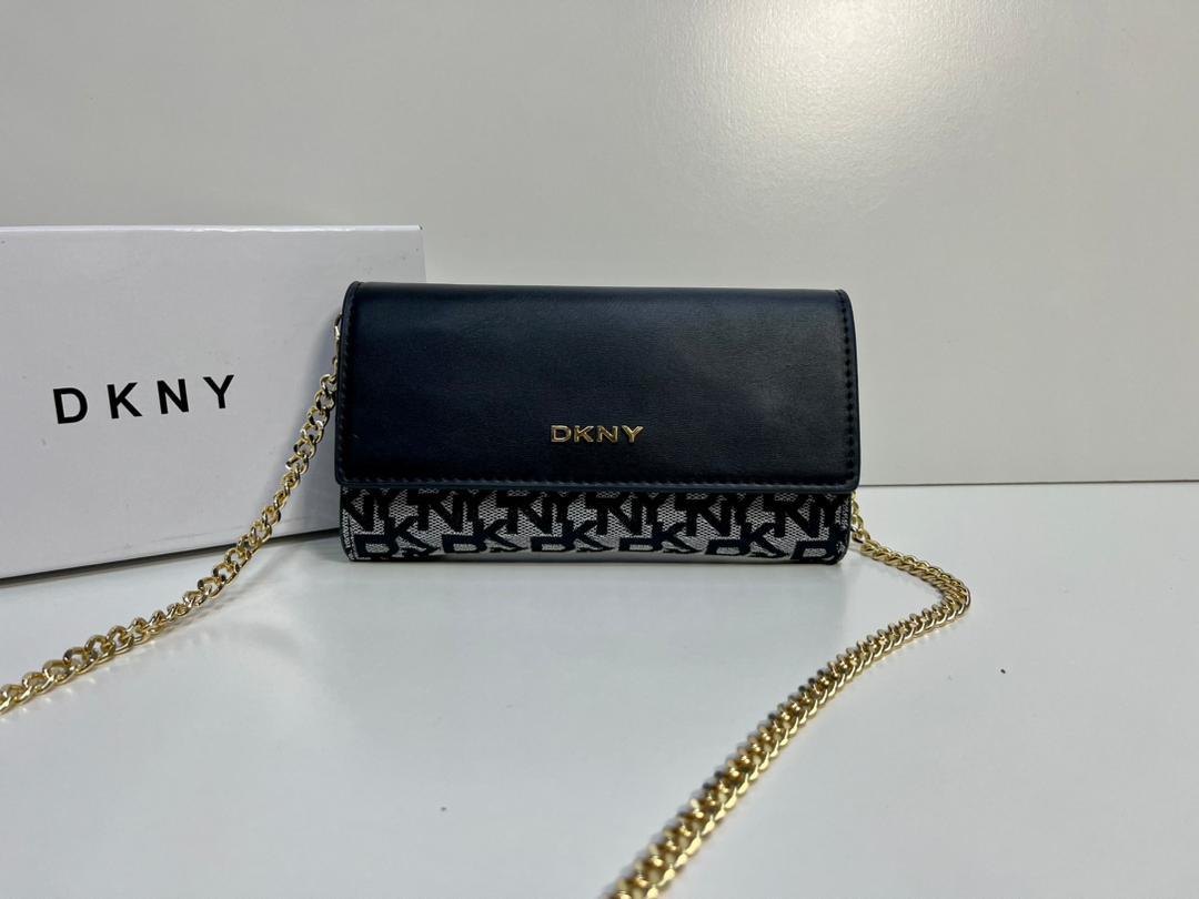 Black patterned DKNY chain crossbody bag