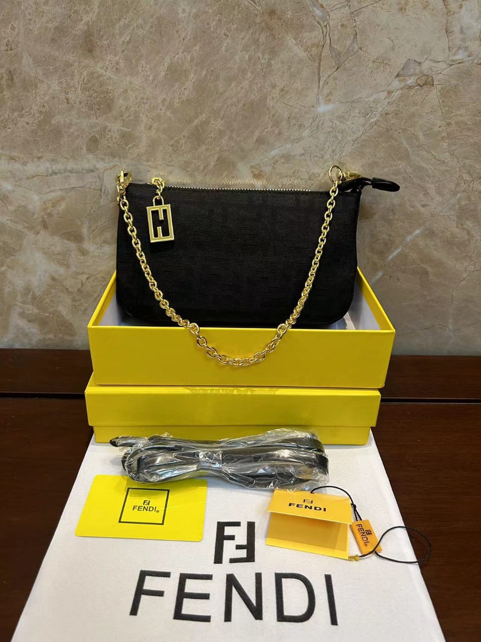 Fendi monogram handbag front view with shoulder strap