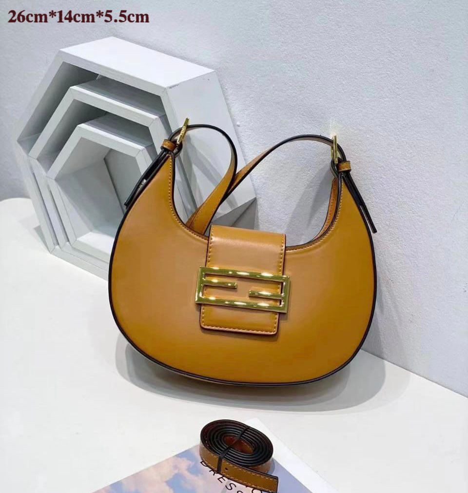 Fendi style mustard women's shoulder bag with gold hardware