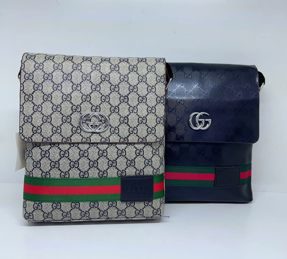 Gucci GG Supreme canvas Web messenger bags in classic beige ebony and dark navy blue by Aone Brands Dubai