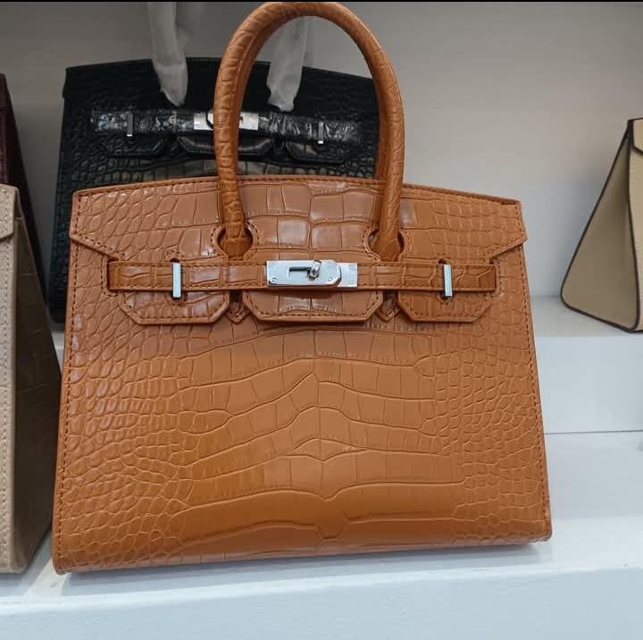Brown Hermès structured handbag with double top handles