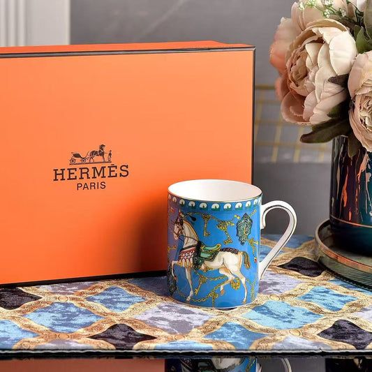 Hermès Cavalier en Formes Mug N°1 in Blue with orange presentation box