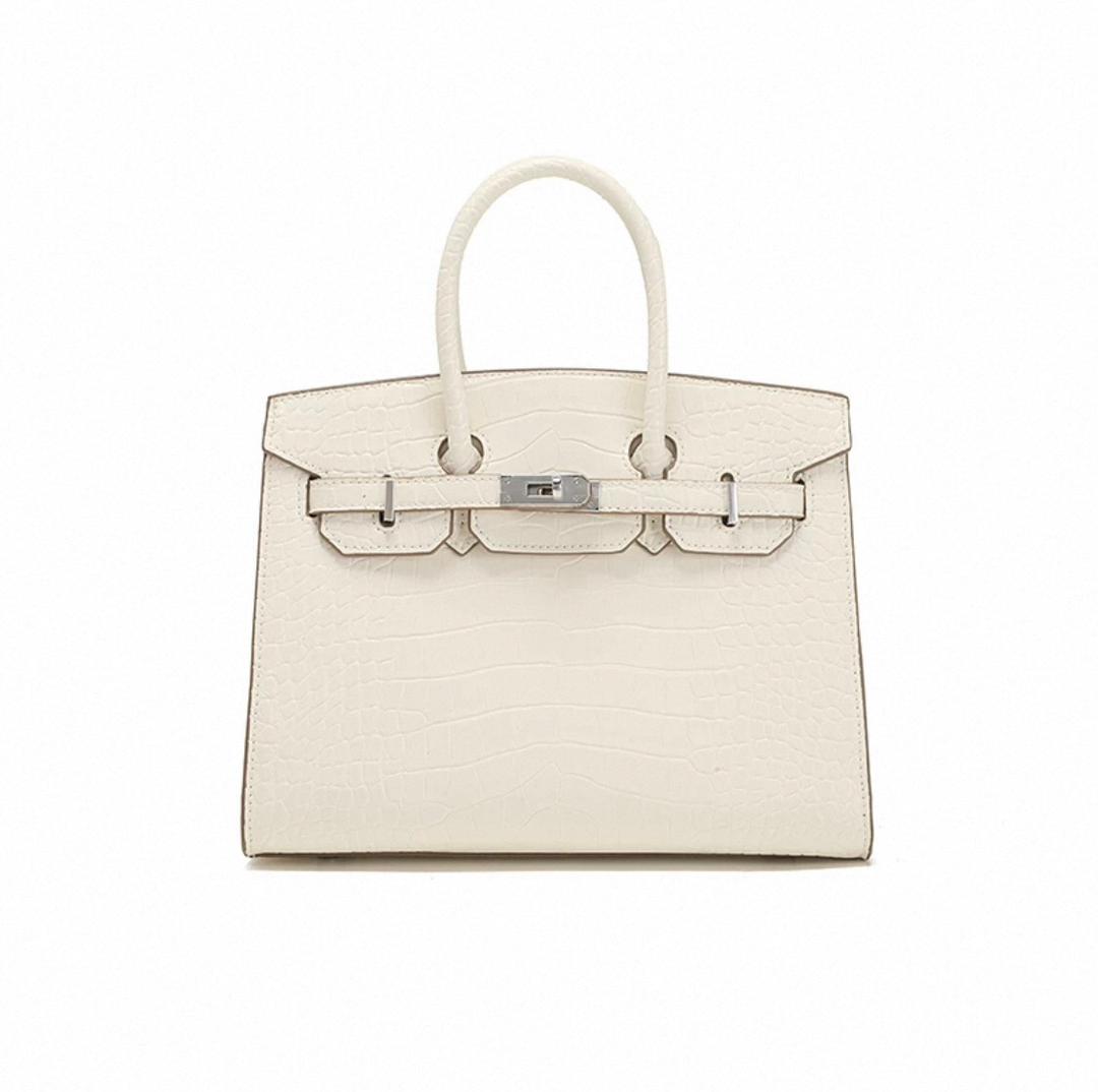 White Hermès structured handbag with double handles