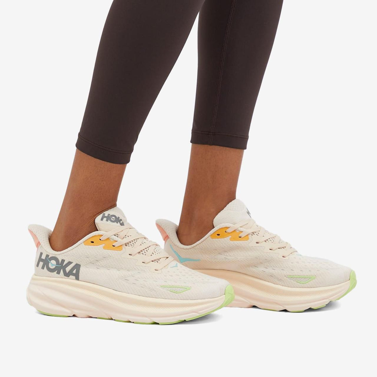 HOKA Bondi 9 Vanilla Birch unisex sneakers on feet
