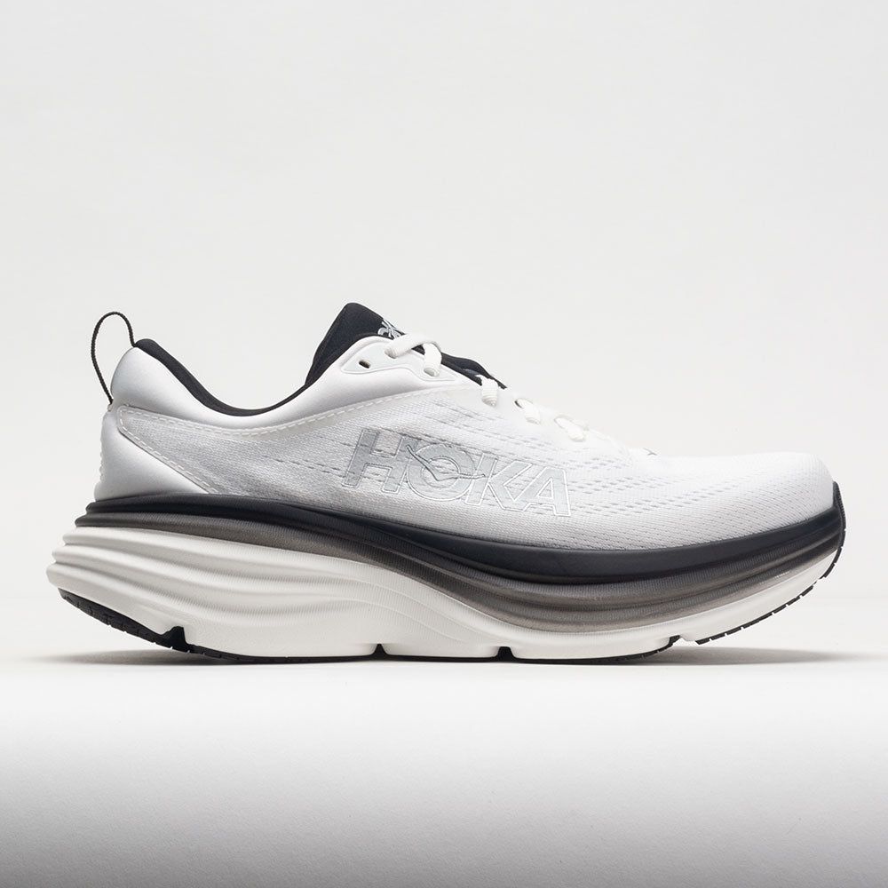 Side profile of HOKA Bondi 9 White Black shoe