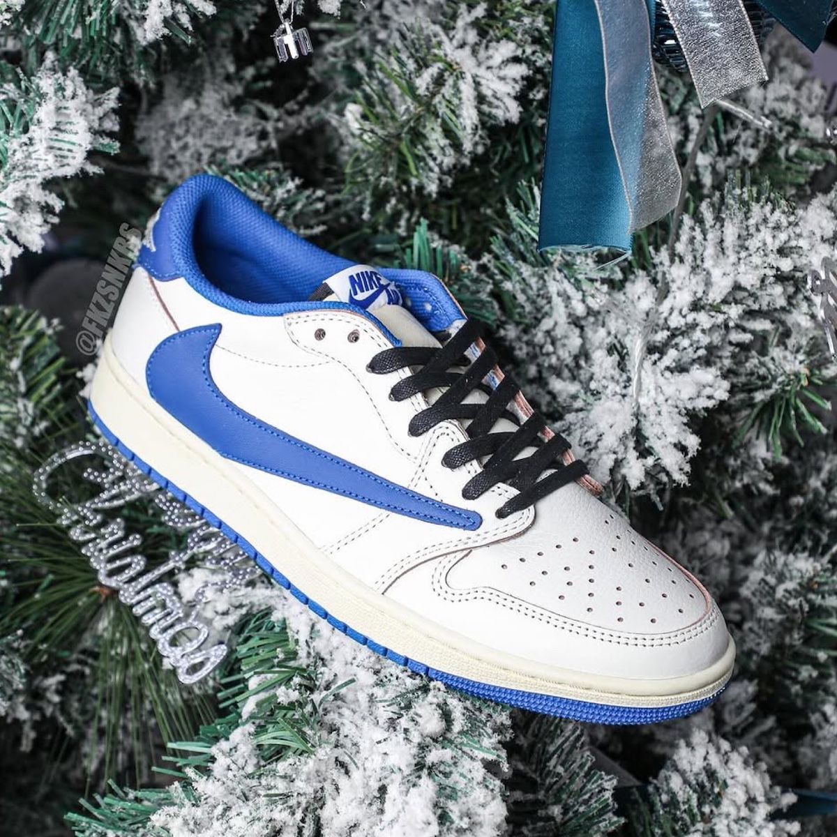 Jordan 1 Low white blue sneakers outdoor side view