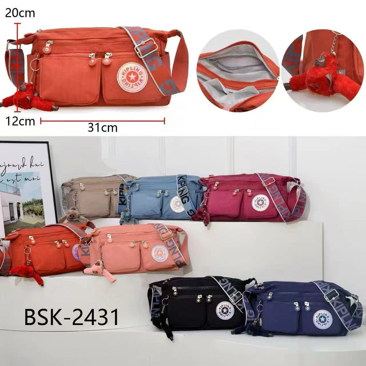 Kipling style women's shoulder bags available in multiple colors