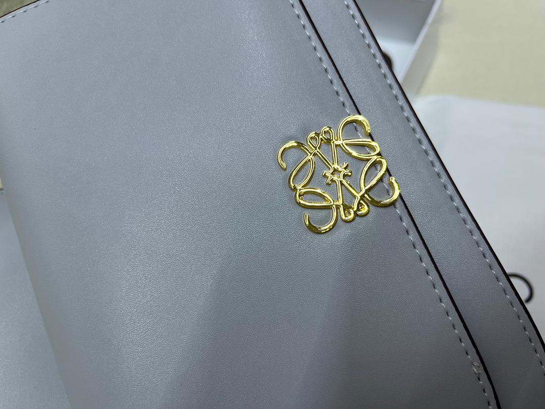 Loewe handbag close-up with gold-tone logo detail and stitching